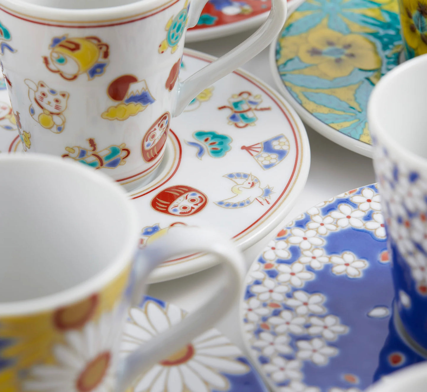 Kutani Yaki(ware) Tea Coffee Mug Cup and Saucer Set - Cherry Blossom -