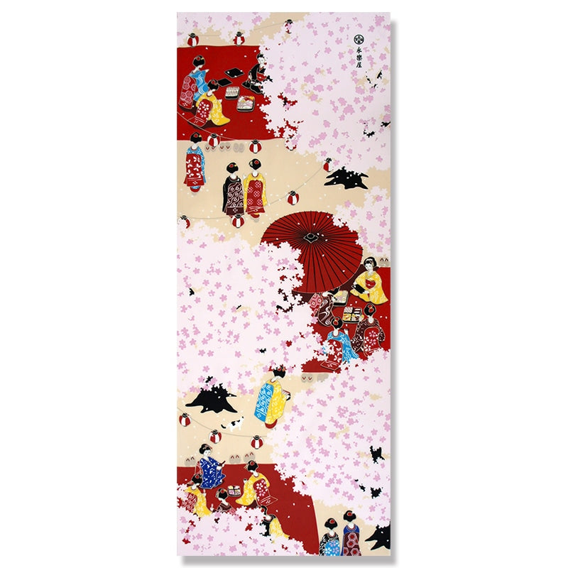 Kyo-Yuzen Dyeing Tenugui Towel (Japanese Hand Towel) - Japanese Maiko and Cherry Blossom -, Made in Kyoto, Japan