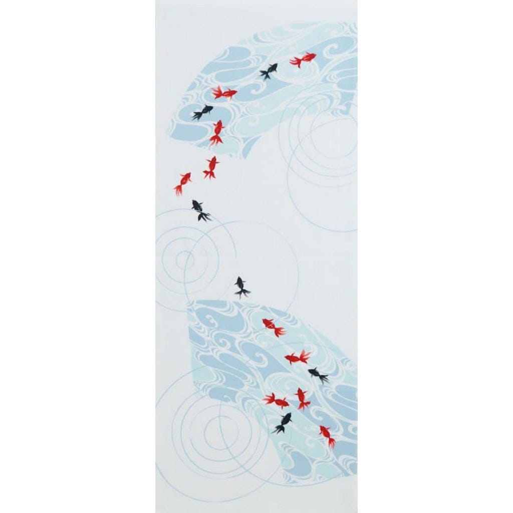 Kyo-Yuzen Dyeing Tenugui Towel (Japanese Hand Towel) - Goldfish / Blue -, Made in Kyoto, Japan