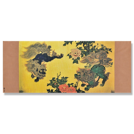 Kyo-Yuzen Dyeing Tenugui Towel (Japanese Hand Towel) - Karajishi Botan (Chinese Lyon and Peony) -, Made in Kyoto, Japan