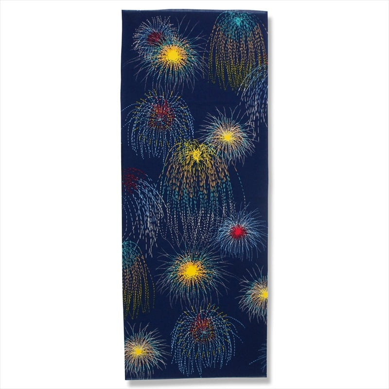 Kyo-Yuzen Dyeing Tenugui Towel (Japanese Hand Towel) - Firework Festival / Navy -, Made in Kyoto, Japan