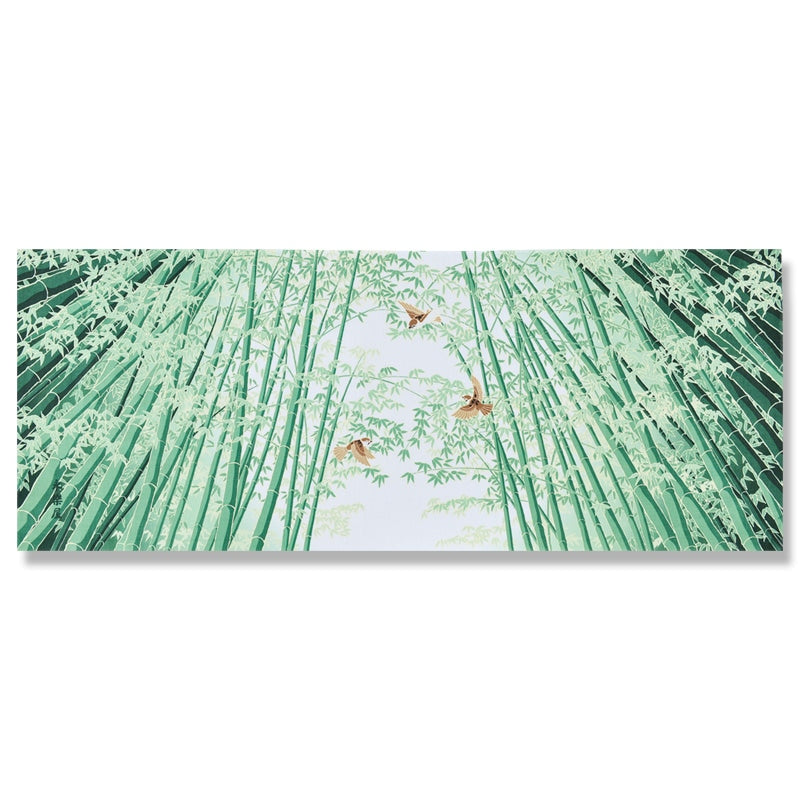 Kyo-Yuzen Dyeing Tenugui Towel (Japanese Hand Towel) - Sparrow and Bamboo Grove -, Made in Kyoto, Japan