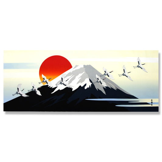 Kyo-Yuzen Dyeing Tenugui Towel (Japanese Hand Towel) - Mt. Fuji and Crane -, Made in Kyoto, Japan