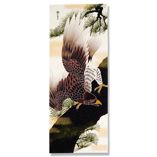 Kyo-Yuzen Dyeing Tenugui Towel (Japanese Hand Towel) - Hawk -, Made in Kyoto, Japan