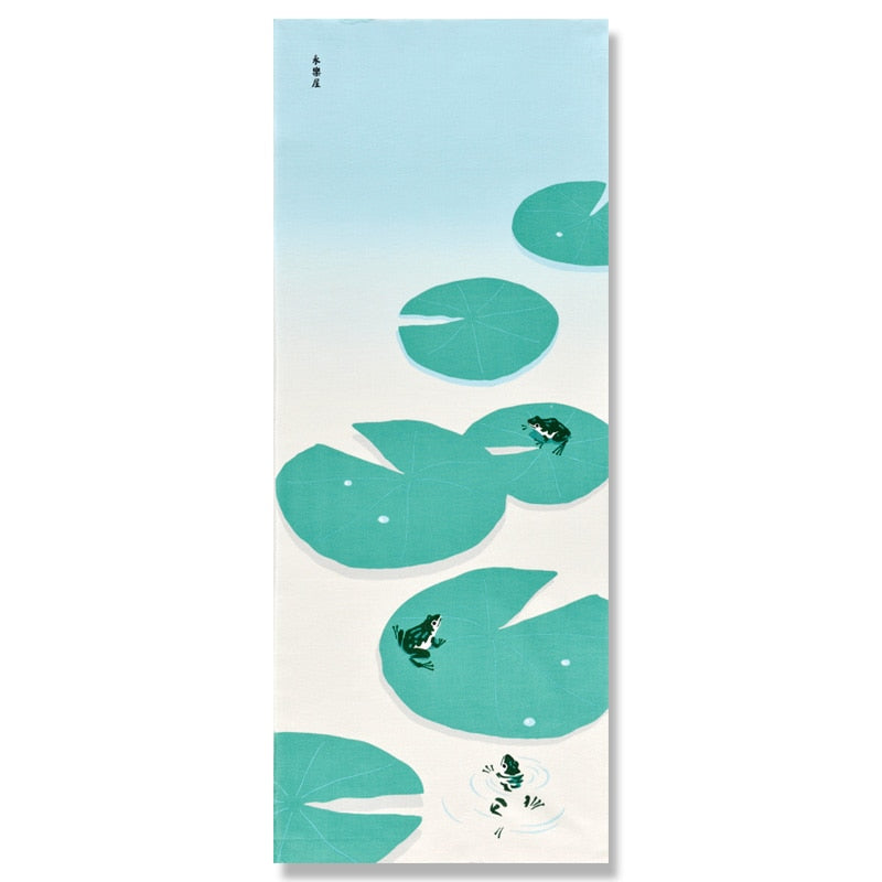 Kyo-Yuzen Dyeing Tenugui Towel (Japanese Hand Towel) - Frog and Water Lily -, Made in Kyoto, Japan