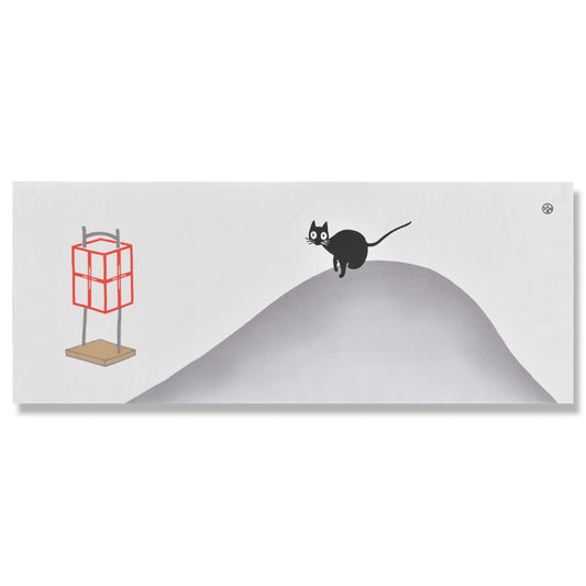 Kyo-Yuzen Dyeing Tenugui Towel (Japanese Hand Towel) - Cat and Japanese Traditional Paper Lantern -, Made in Kyoto, Japan