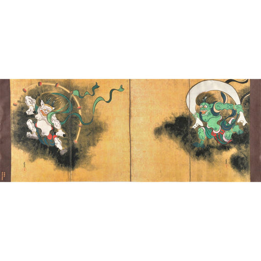 Kyo-Yuzen Dyeing Tenugui Towel (Japanese Hand Towel) - Fujin Raijin Zu Byobu (wind god and thunder god screens) -, Made in Kyoto, Japan