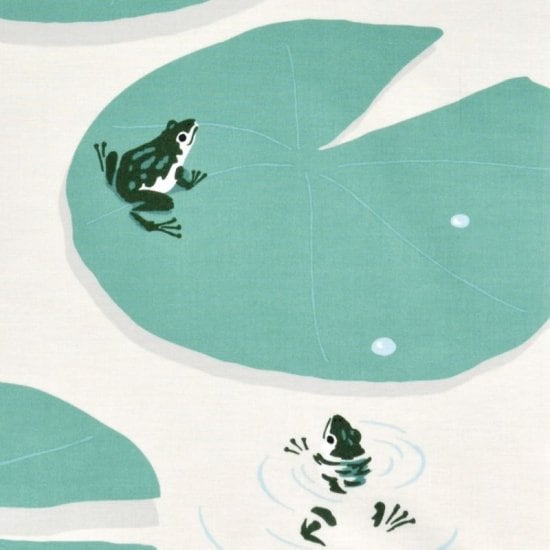 Kyo-Yuzen Dyeing Tenugui Towel (Japanese Hand Towel) - Frog and Water Lily -, Made in Kyoto, Japan