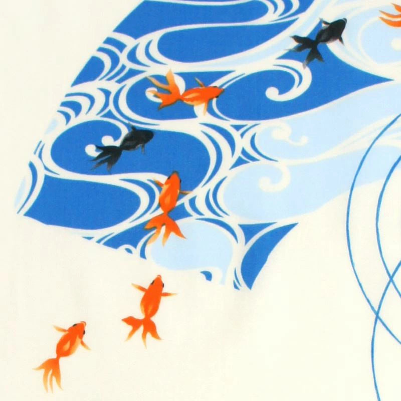 Kyo-Yuzen Dyeing Tenugui Towel (Japanese Hand Towel) - Goldfish / White -, Made in Kyoto, Japan