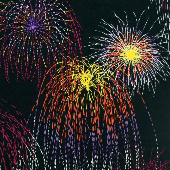 Kyo-Yuzen Dyeing Tenugui Towel (Japanese Hand Towel) - Firework Festival / Black -, Made in Kyoto, Japan