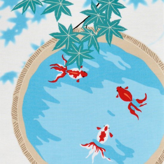 Kyo-Yuzen Dyeing Tenugui Towel (Japanese Hand Towel) - Goldfish and Green Maple Leaves -, Made in Kyoto, Japan