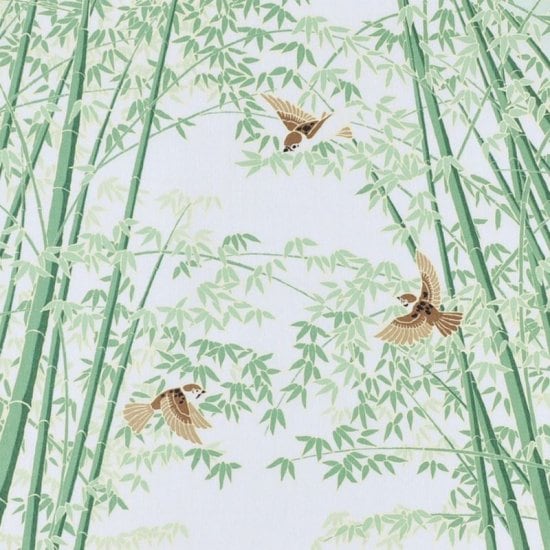 Kyo-Yuzen Dyeing Tenugui Towel (Japanese Hand Towel) - Sparrow and Bamboo Grove -, Made in Kyoto, Japan