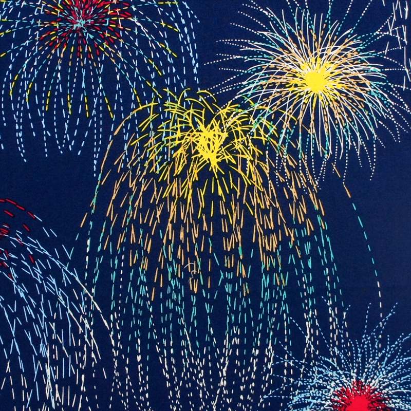 Kyo-Yuzen Dyeing Tenugui Towel (Japanese Hand Towel) - Firework Festival / Navy -, Made in Kyoto, Japan