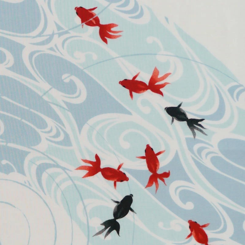 Kyo-Yuzen Dyeing Tenugui Towel (Japanese Hand Towel) - Goldfish / Blue -, Made in Kyoto, Japan