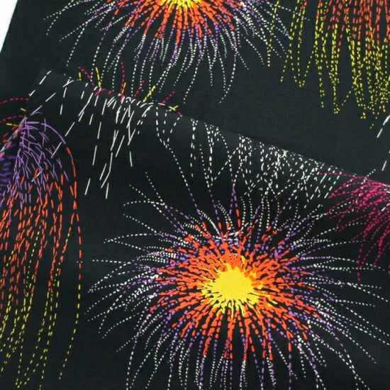 Kyo-Yuzen Dyeing Tenugui Towel (Japanese Hand Towel) - Firework Festival / Black -, Made in Kyoto, Japan