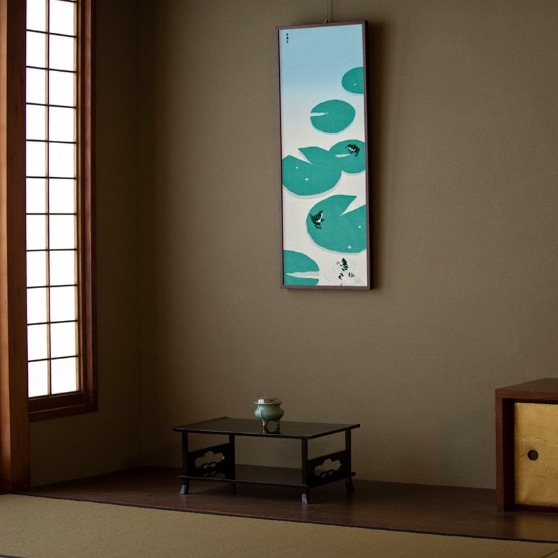 Kyo-Yuzen Dyeing Tenugui Towel (Japanese Hand Towel) - Frog and Water Lily -, Made in Kyoto, Japan