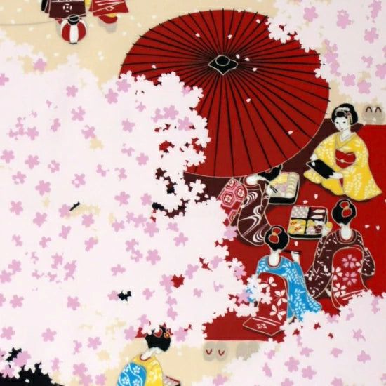 Kyo-Yuzen Dyeing Tenugui Towel (Japanese Hand Towel) - Japanese Maiko and Cherry Blossom -, Made in Kyoto, Japan