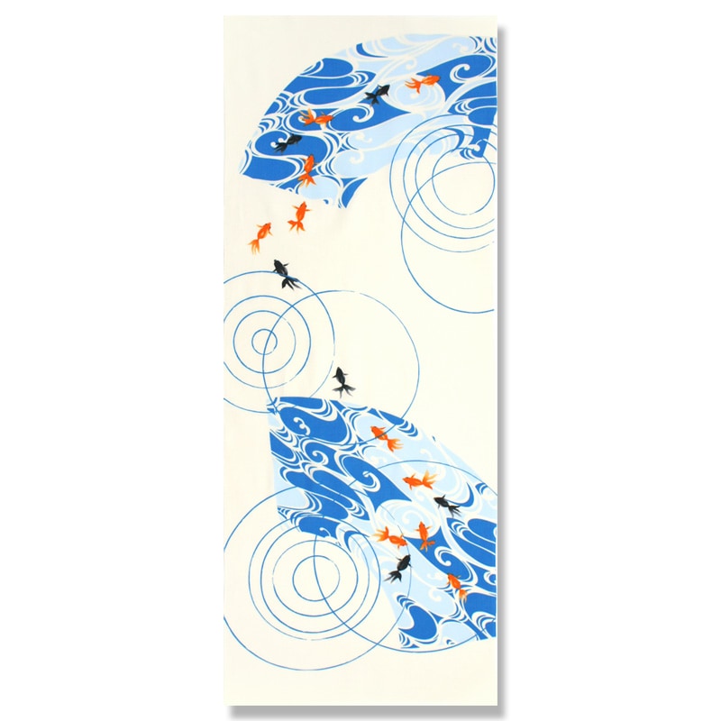 Kyo-Yuzen Dyeing Tenugui Towel (Japanese Hand Towel) - Goldfish / White -, Made in Kyoto, Japan