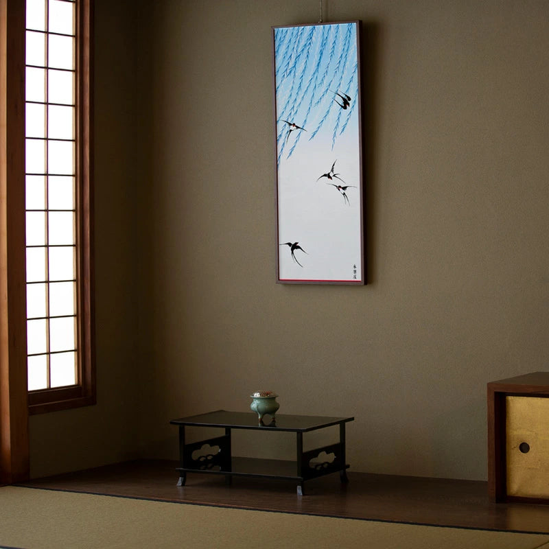 Kyo-Yuzen Dyeing Tenugui Towel (Japanese Hand Towel) - Swallow and Willow -, Made in Kyoto, Japan