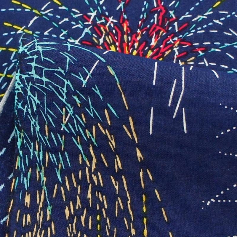 Kyo-Yuzen Dyeing Tenugui Towel (Japanese Hand Towel) - Firework Festival / Navy -, Made in Kyoto, Japan