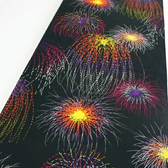 Kyo-Yuzen Dyeing Tenugui Towel (Japanese Hand Towel) - Firework Festival / Black -, Made in Kyoto, Japan