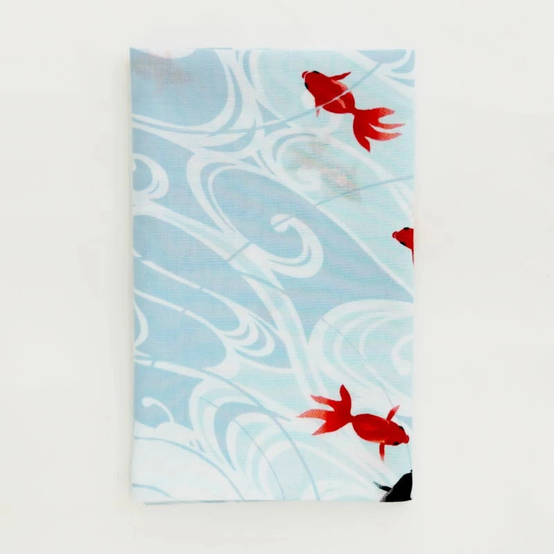 Kyo-Yuzen Dyeing Tenugui Towel (Japanese Hand Towel) - Goldfish / Blue -, Made in Kyoto, Japan