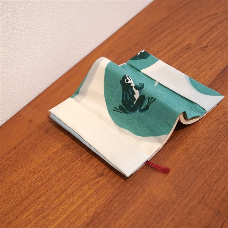 Kyo-Yuzen Dyeing Tenugui Towel (Japanese Hand Towel) - Frog and Water Lily -, Made in Kyoto, Japan