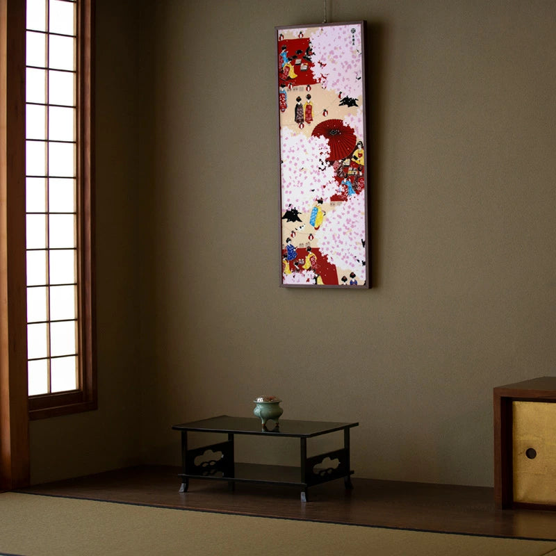 Kyo-Yuzen Dyeing Tenugui Towel (Japanese Hand Towel) - Japanese Maiko and Cherry Blossom -, Made in Kyoto, Japan