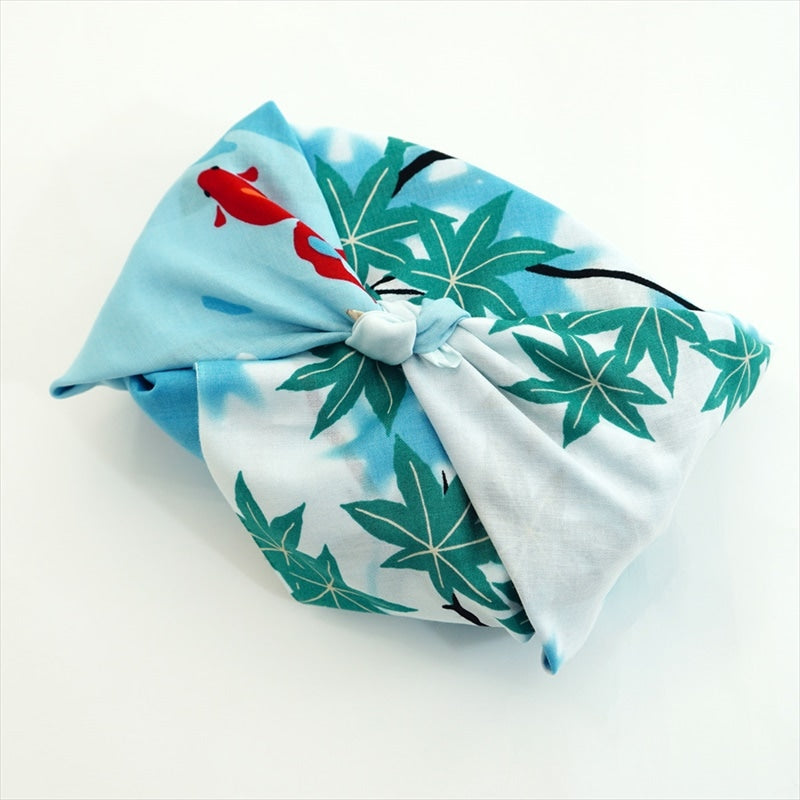 Kyo-Yuzen Dyeing Tenugui Towel (Japanese Hand Towel) - Goldfish and Green Maple Leaves -, Made in Kyoto, Japan