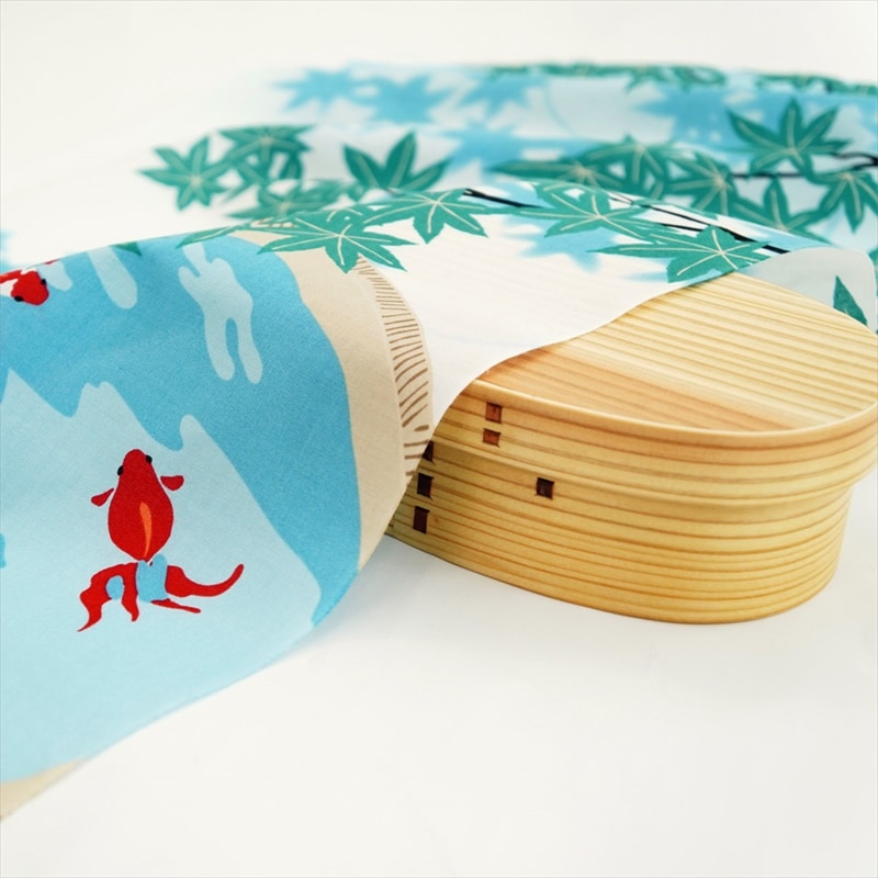 Kyo-Yuzen Dyeing Tenugui Towel (Japanese Hand Towel) - Goldfish and Green Maple Leaves -, Made in Kyoto, Japan