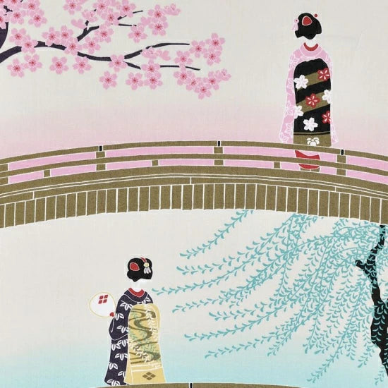 Kyo-Yuzen Dyeing Tenugui Towel (Japanese Hand Towel) - Japanese Maiko in Four Seasons -, Made in Kyoto, Japan