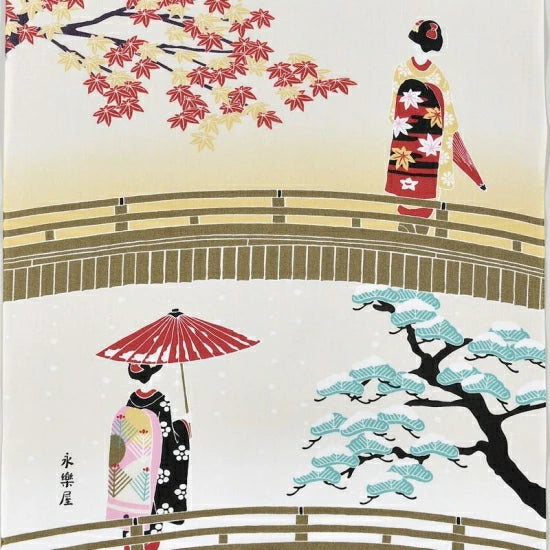 Kyo-Yuzen Dyeing Tenugui Towel (Japanese Hand Towel) - Japanese Maiko in Four Seasons -, Made in Kyoto, Japan