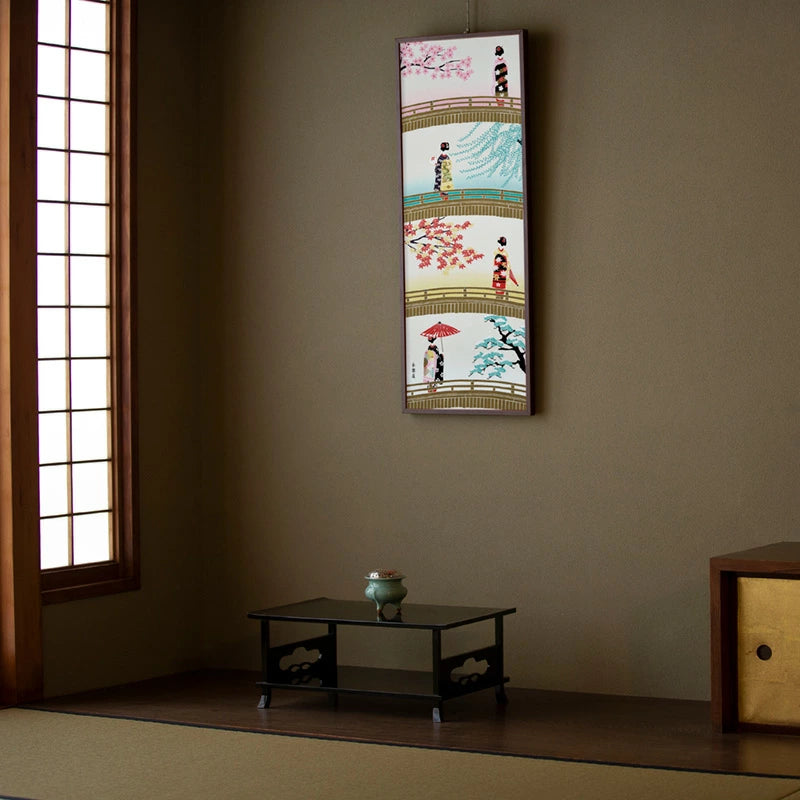 Kyo-Yuzen Dyeing Tenugui Towel (Japanese Hand Towel) - Japanese Maiko in Four Seasons -, Made in Kyoto, Japan
