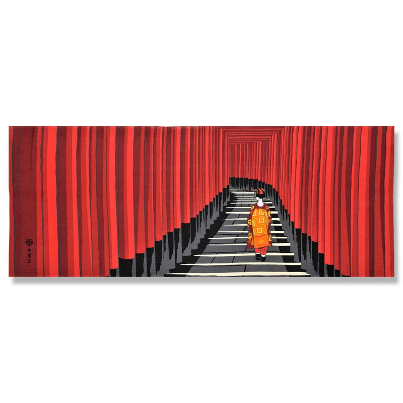 Kyo-Yuzen Dyeing Tenugui Towel (Japanese Hand Towel) - Torii Gate and Japanese Maiko -, Made in Kyoto, Japan