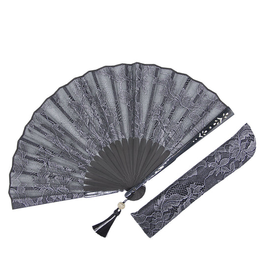 Kyo-sensu (Japanese folding fan) for Women - Leavers Lace / Black -, Made in Kyoto, Japan, Kyoto sensu