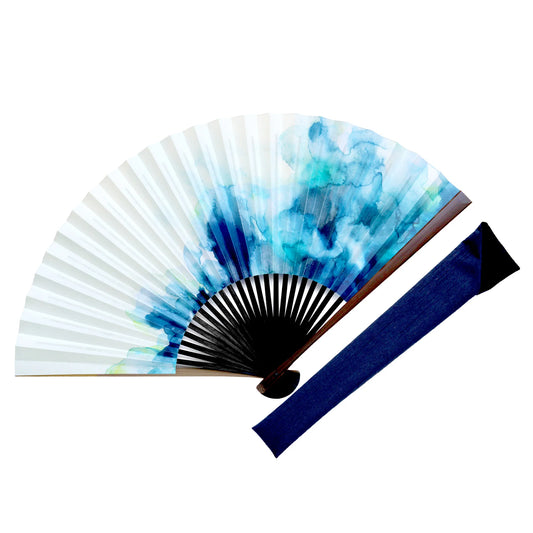 Kyo-sensu (Japanese folding fan) for Men - Blue Ocean Wave / Mist Blue - , Made in Kyoto, Japan , Kyoto sensu