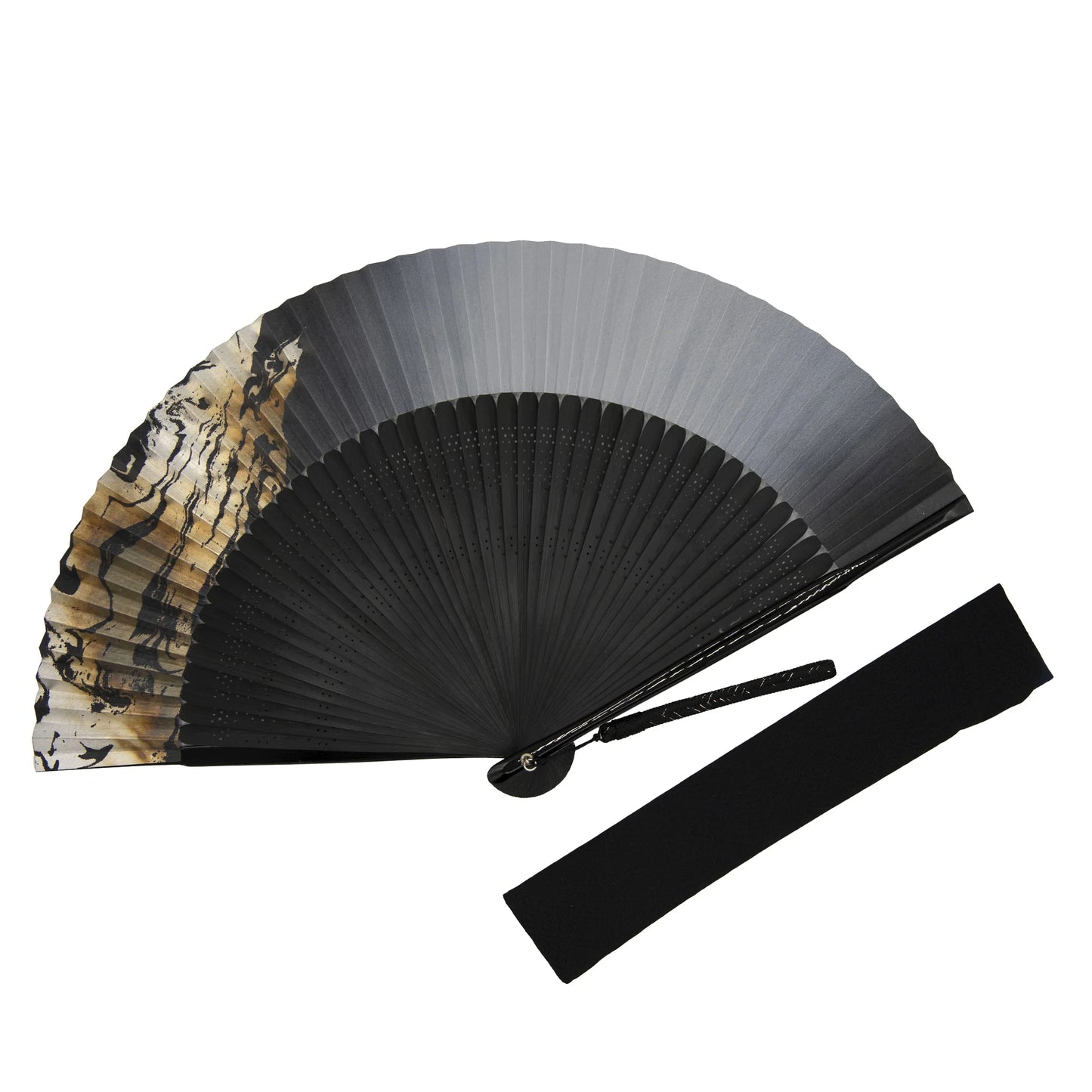 Kyo-sensu (Japanese folding fan) for Men - Running Water / Black - , Made in Kyoto, Japan , Kyoto sensu