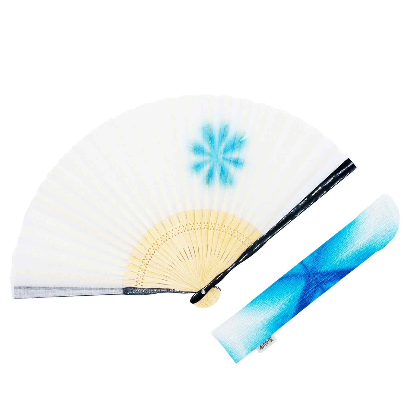 Kyo-sensu (Japanese folding fan) for Men - Shibori / Snowflake (Peacock Blue) - , Made in Kyoto, Japan , Kyoto sensu