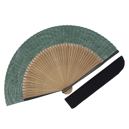Kyo-sensu (Japanese folding fan) for Men - Wave Pattern / Green - , Made in Kyoto, Japan , Kyoto sensu