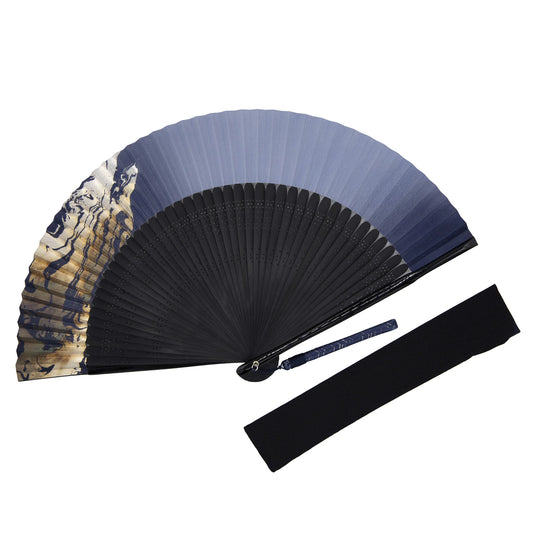 Kyo-sensu (Japanese folding fan) for Men - Running Water / Navy Blue - , Made in Kyoto, Japan , Kyoto sensu