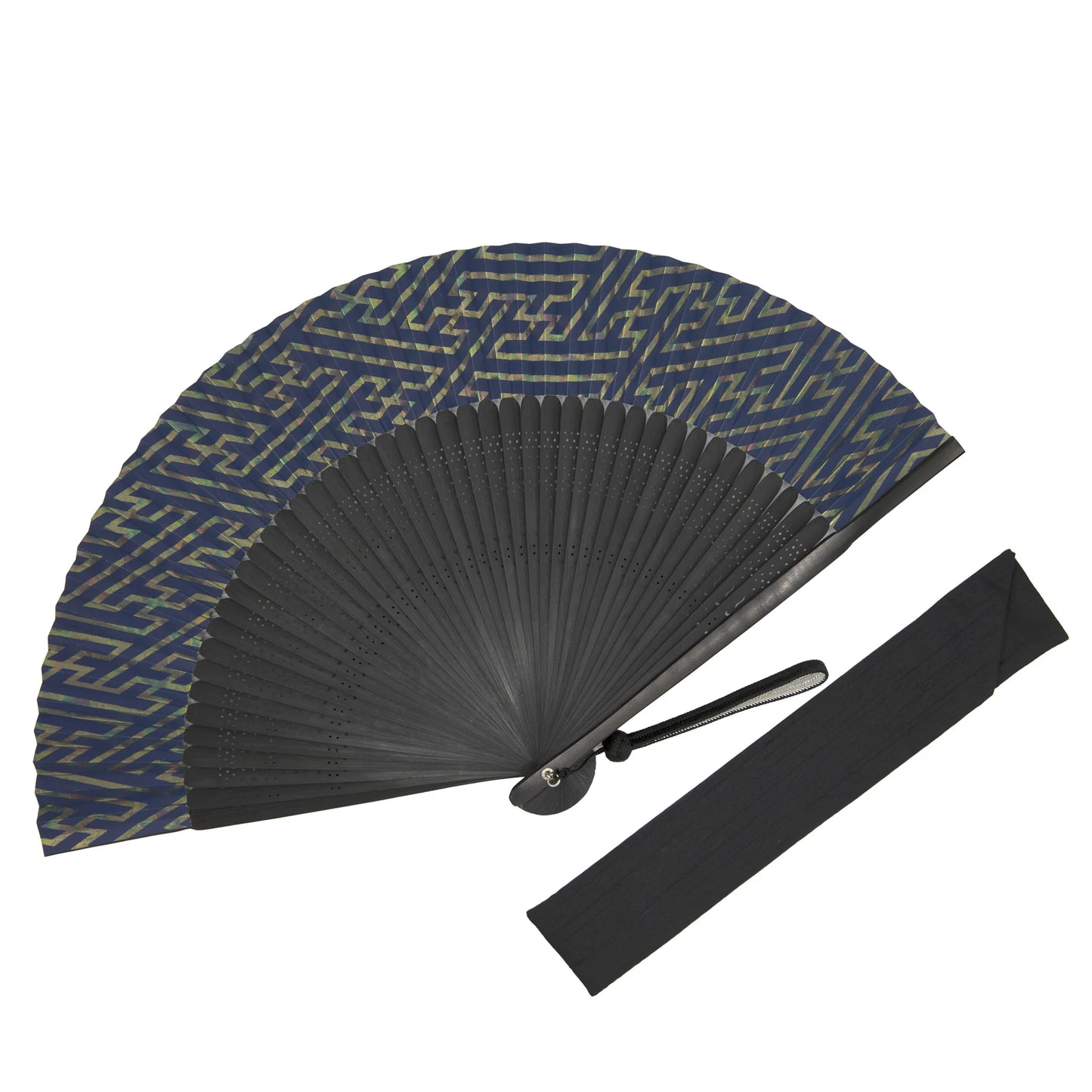 Kyo-sensu (Japanese folding fan) for Men - Silver Leaf / Blue - , Made in Kyoto , Japan, Kyoto sensu