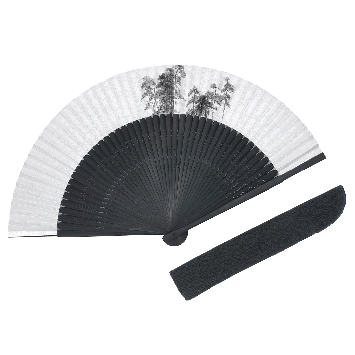 Kyo-sensu (Japanese folding fan) for Men - Silver Leaf / Pine Tree - , Made in Kyoto, Japan , Kyoto sensu
