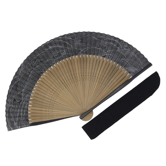 Kyo-sensu (Japanese folding fan) for Men - Wave Pattern / Black - , Made in Kyoto, Japan , Kyoto sensu
