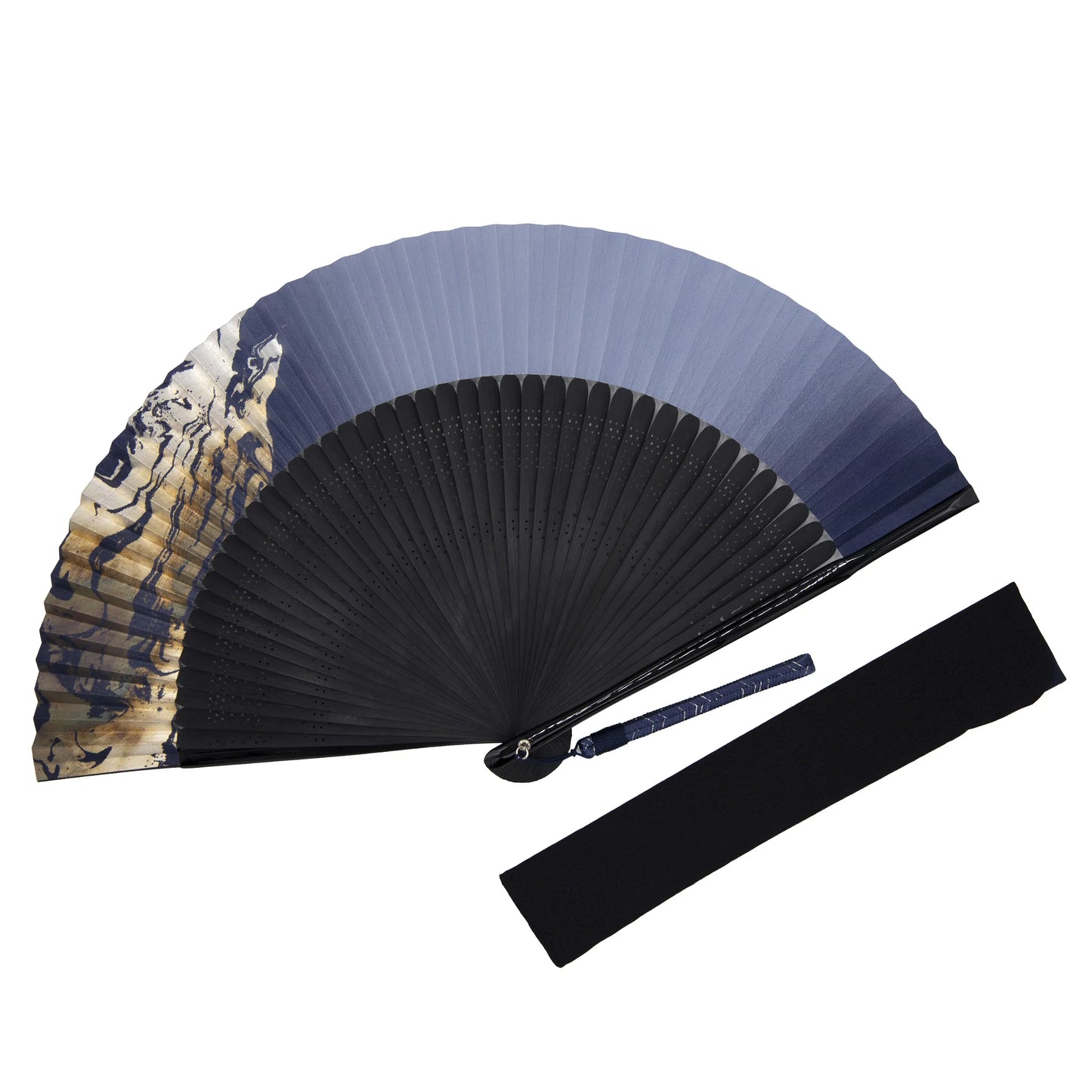 Kyo-sensu (Japanese folding fan) for Men - Running Water / Navy Blue - , Made in Kyoto, Japan , Kyoto sensu