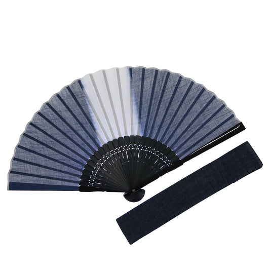 Kyo-sensu (Japanese folding fan) for Men - Aizome / Dark Indigo Blue Color (Thick Line) - , Made in Kyoto, Japan , Kyoto sensu