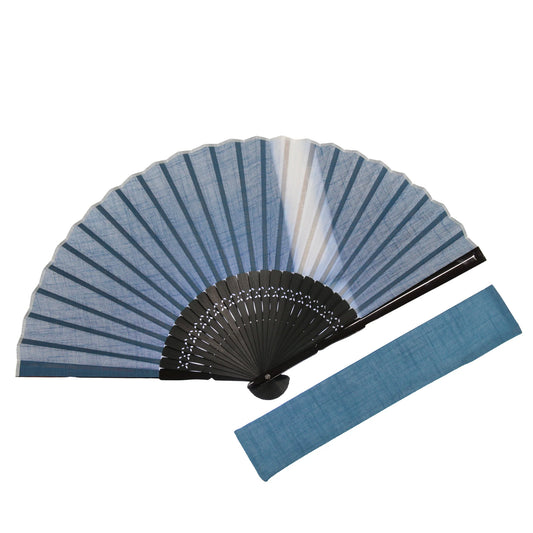 Kyo-sensu (Japanese folding fan) for Men - Aizome / Light Indigo Blue Color (Thin Line) - , Made in Kyoto, Japan , Kyoto sensu