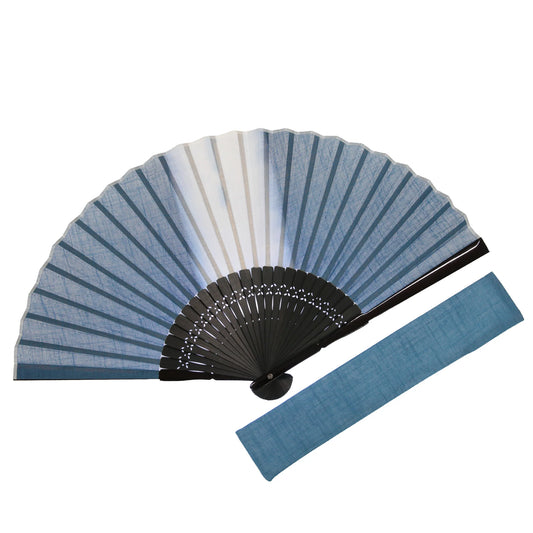 Kyo-sensu (Japanese folding fan) for Men - Aizome / Light Indigo Blue Color (Thick Line) - , Made in Kyoto, Japan , Kyoto sensu