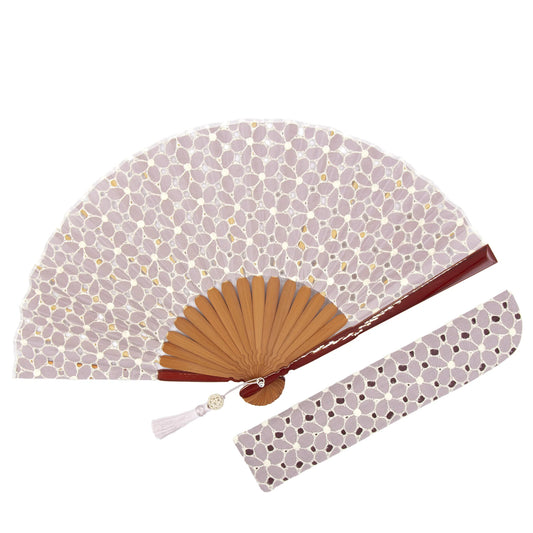 Kyo-sensu (Japanese folding fan) for Women - Cotton Lace Fabric / Purple -, Made in Kyoto, Japan, Kyoto sensu