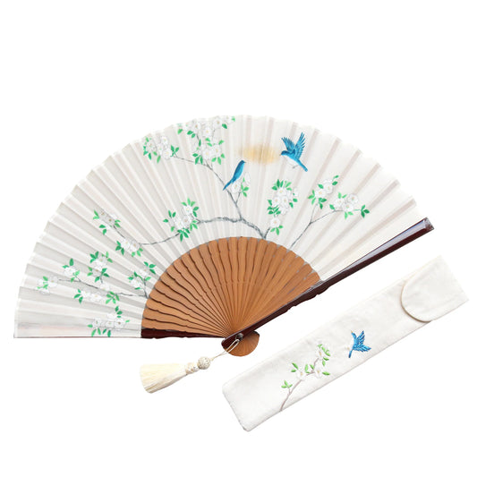 Kyo-sensu (Japanese folding fan) for Women - Kyo-Yuzen / Blue Bird - , Made in Kyoto, Japan , Kyoto sensu