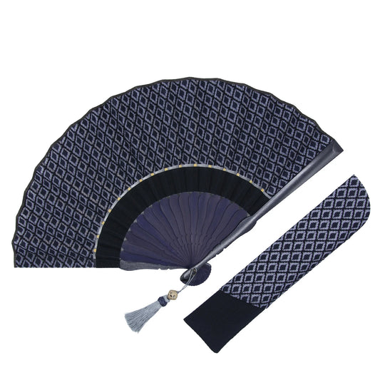 Kyo-sensu (Japanese folding fan) for Women - Lace Fabric / Navy Blue -, Made in Kyoto, Japan, Kyoto sensu